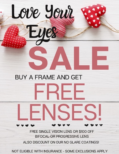 Graphic stating a sale for buying frames and getting lenses free.